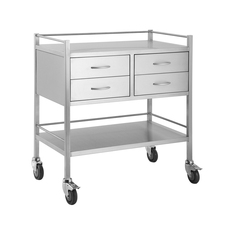 Stainless Steel Medical Trolley Utility Cart - Rectangle with Rails with 4 Drawers Side By Side