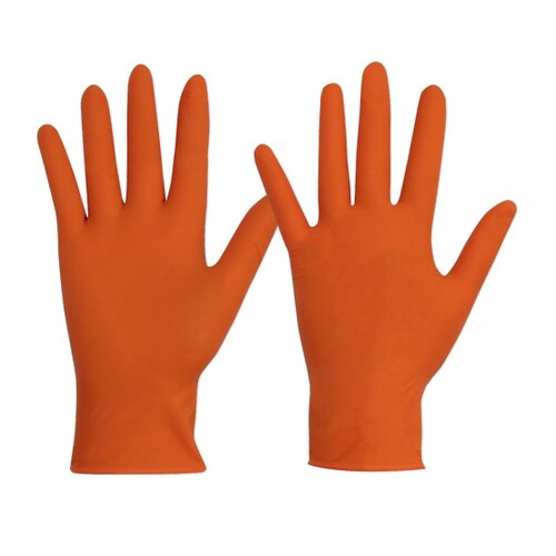 Disposable Nitrile Powder Free, Heavy Duty Gloves - Orange [Size: Small] (Pack of 1)