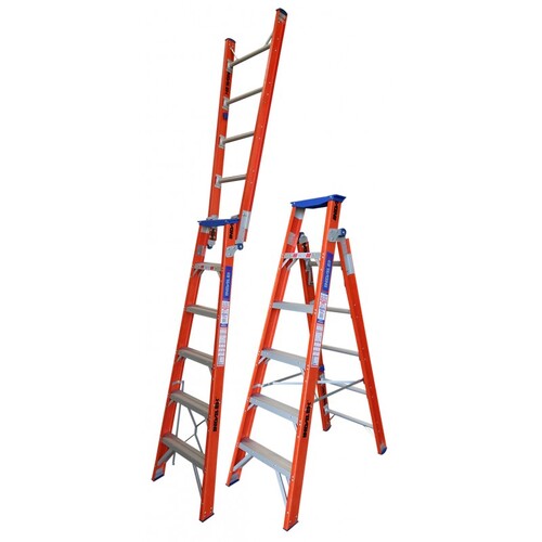 Indalex 6 Steps 150kg Rated Durable Heavy Duty Industrial Dual Purpose "Up n Up" Fibreglass Ladder