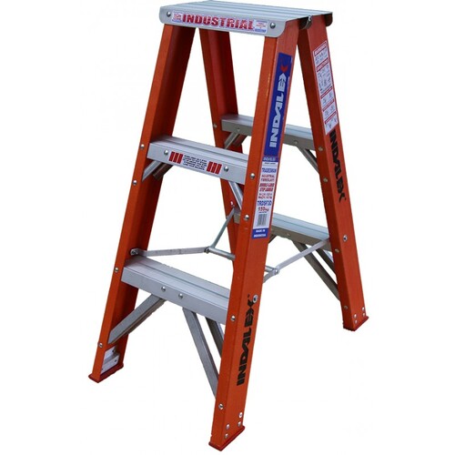 Indalex 3 Steps 150kg Rated Industrial Double Sided Fibreglass Step Ladder