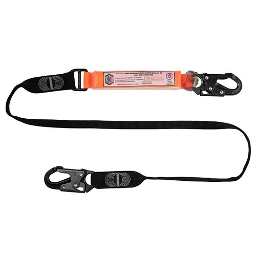 Single Leg Shock Absorbing Webbing Lanyard with Hardware 